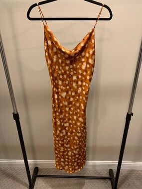 Sleek Orange Slip Dress with White Spot Print